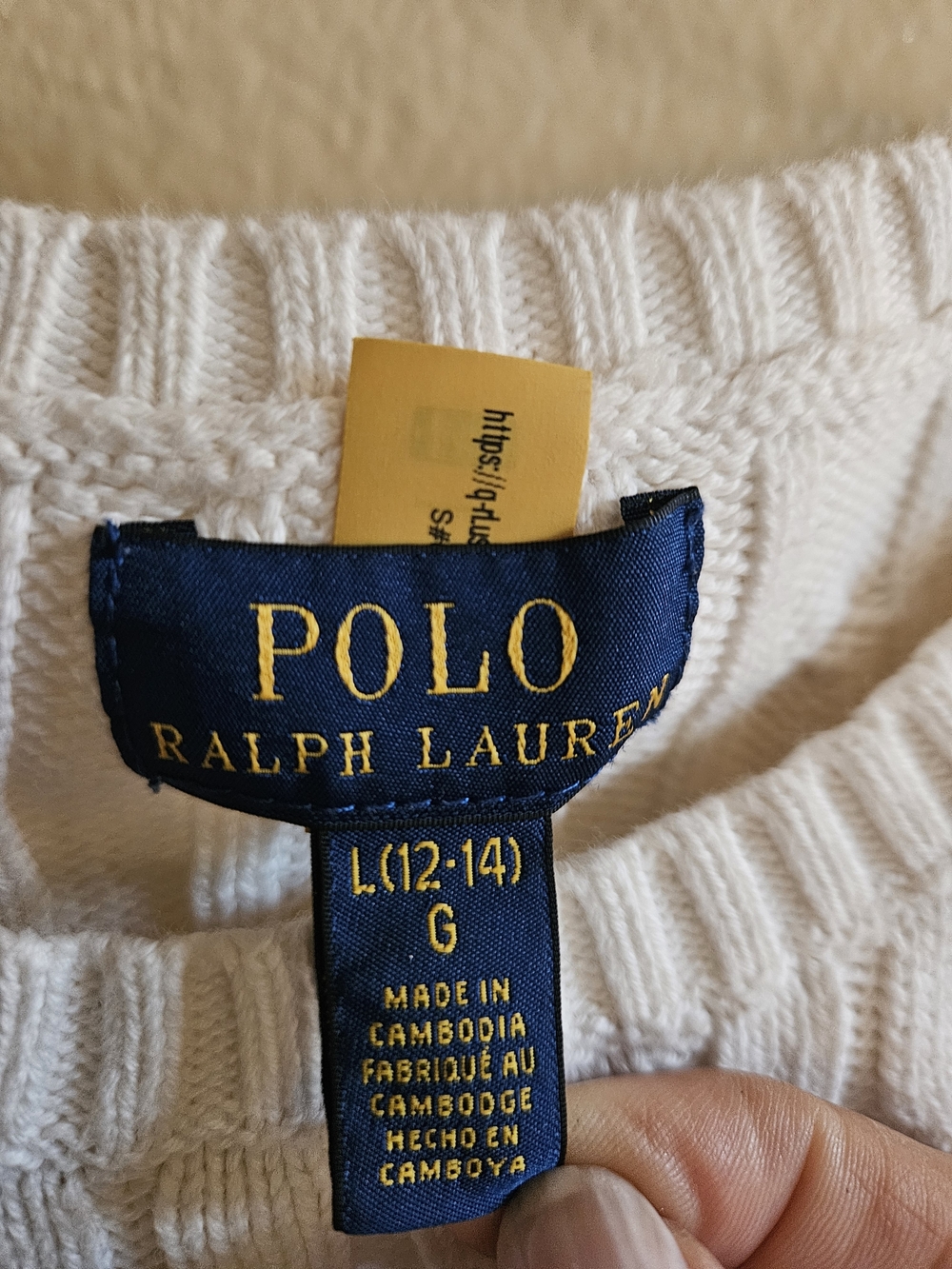 Polo by Ralph Lauren Cream Knit One-Piece with Navy & Yellow Label